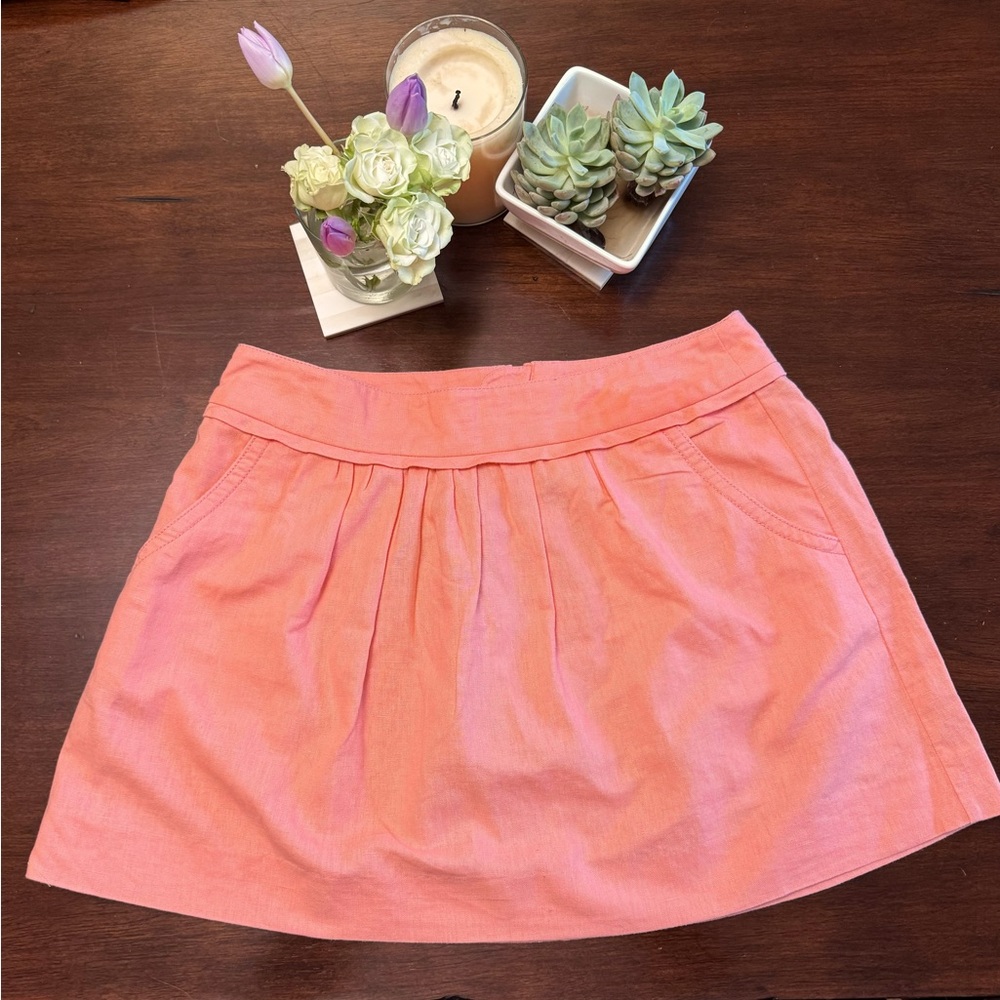 J.Crew peach mini skirt with pockets, cotton/linen blend, size 4